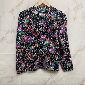 Vtg Peri Petites Floral Bow Maxi Button-Up Jacket - C28